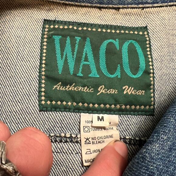 VINTAGE 90s Waco Denim Chore Jacket Size M Yoked Western Style Distressed - Picture 6 of 7